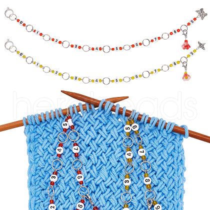 2Pcs 2 Style May Lily of Valley Bees Butterfly Beaded Knitting Row Counter Chains HJEW-AB00693-1