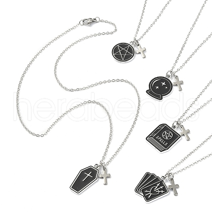 Alloy Enamel Pendant Necklace with 304 Stainless Steel Cable Chains NJEW-JN04372-1