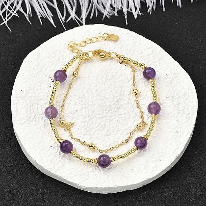 Natural Amethyst Bracelets BJEW-D330-01G-05-1
