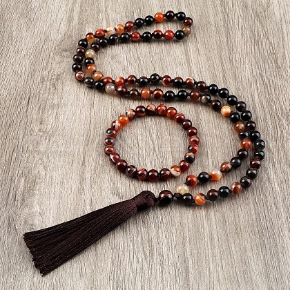 Natural Agate Round Beaded Pendant Necklaces & Bracelets Sets FS-WG9D102-19-1