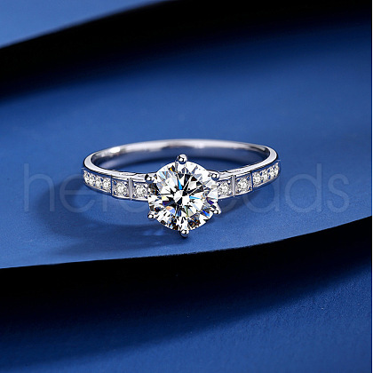 Rhodium Plated 925 Sterling Silver Micro Pave Moissanite Finger Rings WG38657-06-1