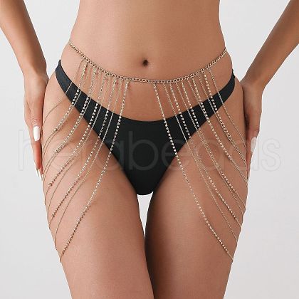 Alloy Crystal Rhinestone Curb Chain Multi-layered Tassel Leg Waist Chain FS-WG377B1-01-1