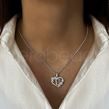 Alloy Flower Heart Initial Pendant Necklaces for Women FS-WGC56A9-15-1