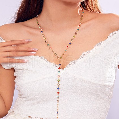 Alloy & Colorful Glass Y Long Necklaces for Women WG20D1A-12-1