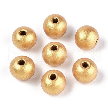 Spray Painted Round Natural Schima Wood Beads WOOD-A018-12mm-01-1