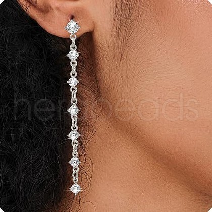 Flat Round Tassel Brass Micro Pave Clear Cubic Zirconia Stud Earrings FS-WG5D18E-04-1