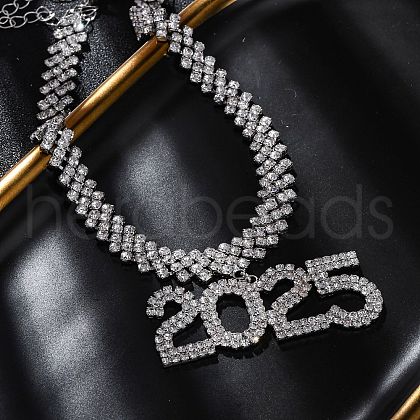 Brass Full Crystal Rhinestone 2025 Pendant Necklaces for Women NJEW-Q005-01P-1