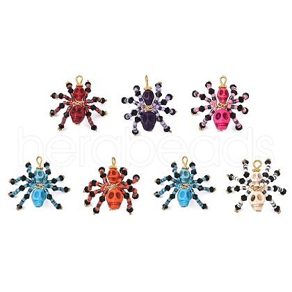 Halloween Theme Dyed Synthetic Turquoise & Glass Seed Beads Pendants PALLOY-MZ00774-1