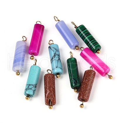 Synthetic Malachite & Goldstone & Turquoise & Agate Column Pendants STAS-N110-17G-1