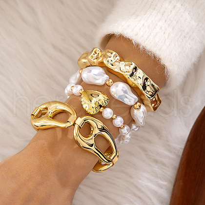 Heart Alloy & Iron & CCB Plastic & Plastic Pearl Bangles Set FS-WGB93A7-17-1