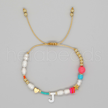 Bohemian Style Shell Letter Bead Braided Bead Bracelets for Women WG07C1E-10-1