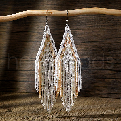 Bohemian Handmade Glass Seed Beads Tassel Dangle Earrings AE7424-4-1