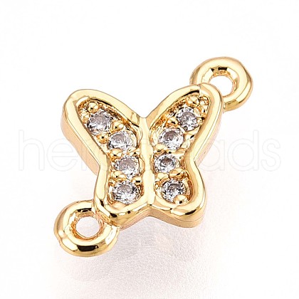 Brass Micro Pave Clear Cubic Zirconia Connector Charms KK-T075-29G-1
