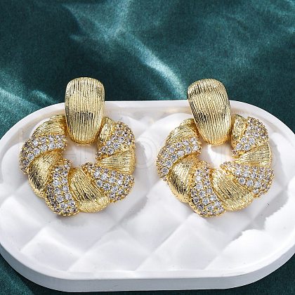 Flower Brass Micro Pave Cubic Zirconia Stud Earrings EJEW-R025-07G-1