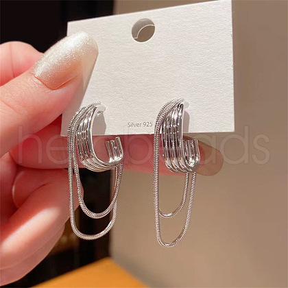 Alloy C-Shaped Tassel Stud Earrings FS-WG7C2F9-02-1