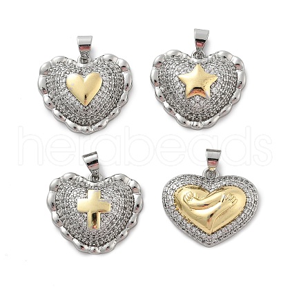 Brass Micro Pave Cubic Zirconia Pendants KK-C091-02-PG-1