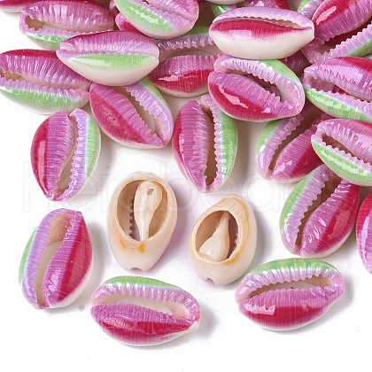 Printed Natural Cowrie Shell Beads X-SSHEL-R047-01-A09-1