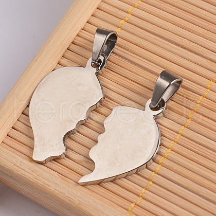 Tarnish Resistant Valentine's Day Heart 304 Stainless Steel Split Pendants STAS-I036-07A-1