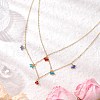 Colorful Imitated Austrian Crystal Bicone Glass Beaded Tassel Brass Cable Chain Double Layer Necklaces NJEW-JN05304-1