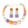 Alloy & Resin Square Link Chain Necklace & Stud Dangle Earrings FS-WG08E56-01-2