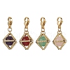 Round Natural Amethyst & Green Aventurine & Rose Quartz & Carnelian & Brass Rhombus Pendant Decorations HJEW-TA00334-2