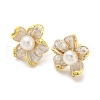 Cubic Zirconia Flower Stud Earrings with Natural Pearl EJEW-Z020-05G-1