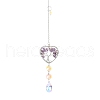 Wire Wrapped Natural Amethyst Heart with Tree of Life Pendant Decorations HJEW-K046-02P-05-2