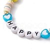 Word Happy Heart Smiling Face Acrylic & Polymer Clay Braided Bead Bracelets BJEW-JB10143-3