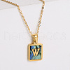 304 Stainless Steel Pave Natural Paua Shell Rectangle Initial Pendant Necklaces for Women FS-WG38E89-23-1