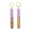 Two Tone Resin & Walnut Wood Rectangle Dangle Leverback Earrings EJEW-JE05503-04-1