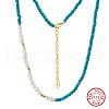 Faceted Round Natural Turquoise & Shell Pearl Beaded Necklaces NJEW-L125-005G-01-1
