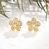 Flower Brass Micro Pave Clear Cubic Zirconia Stud Earrings EJEW-H162-03G-2