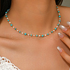 Simple Synthetic Turquoise & Natural Shell Round Rondelle Beaded Necklaces for Women BW4338-2
