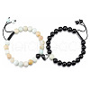 2Pcs Couple Natural Amazonite & Black Stone Braided Beads Bracelet Sets MV4746-1-1
