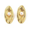 Oval Brass ABS Plastic Imitation Pearl Stud Earrings EJEW-S258-04G-4