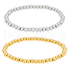BENECREAT 4Pcs 2 Colors 201 Stainless Steel Round Beaded Stretch Bracelets Set for Men Women BJEW-BC0001-15A-1