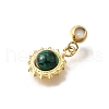 304 Stainless Steel Pave Synthetic Malachite Sun Pendants STAS-H202-24G-2