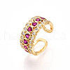 Brass Micro Pave Cubic Zirconia Cuff Rings for Women KK-T074-24G-4