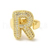 Letter Brass Micro Pave Clear Cubic Zirconia Open Cuff Ring for Women RJEW-N046-03R-G-2