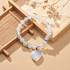 Opalite Round Beaded Stretch Bracelet with Heart Charm BJEW-JB09019-01-2