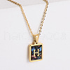 304 Stainless Steel Pave Natural Paua Shell Rectangle Initial Pendant Necklaces for Women FS-WG38E89-08-1