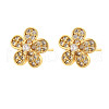 Flower Brass Micro Pave Clear Cubic Zirconia Stud Earrings EJEW-H162-03G-4