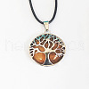 Alloy Pave Natural Tiger Eye Tree of Life Pendant Necklaces KW6501-6-1