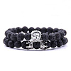 2Pcs Natural Lava Rock Round Beaded Stretch Bracelets CG7988-5-1