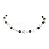 Star Alloy & Round Natural Eyeless Obsidian Link Chain Necklaces for Women NJEW-JN05135-2