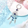 Woven Net/Web with Feather Alloy & Natural Lapis Lazuli & Glass Seed Keychains KEYC-MZ00041-03-2