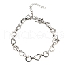 304 Stainless Steel Heart & Flat Round Link Bracelets for Men & Women BJEW-D042-24P-1