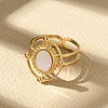 Oval 304 Stainless Steel White Shell Finger Rings for Women RJEW-G346-09G-02-1