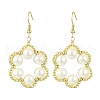 Flower Shell Pearl & Non-magnetic Synthetic Hematite Bead Dangle Earrings EJEW-JE05773-1