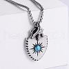 Trendy Stainless Steel Pave Synthetic Turquoise Eagle Claw Shield Pendant Necklaces for Men UJ0814-1